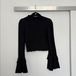 Trendy Black Ruffled Sleeve Blouse
